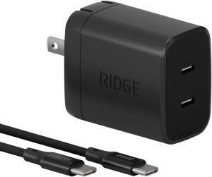 Ridge 45W Charger for Power Bank. Dual USB-C Ports. Laptop-Grade Power with Complete Cable Kit Included - Matte Black
