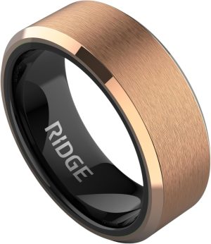Ridge Beveled Ring Set 8mm - 18K Rose Gold - Tungsten - 7 | Amazon.com