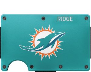 The Ridge NFL Wallet - Miami Dolphins - Slim Wallet. Card Holder. Carry up to 12 Cards RFID Safe. Blocks Chip Readers. Minimalist Wallet With Cash Strap & Extra Money Clip